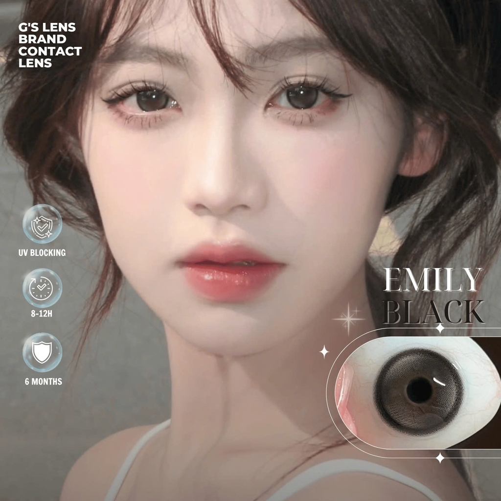 Kính áp tròng 6 tháng EMILY BLACK màu đen xám tự nhiên giãn tròng nhẹ GTRENDY - MC38