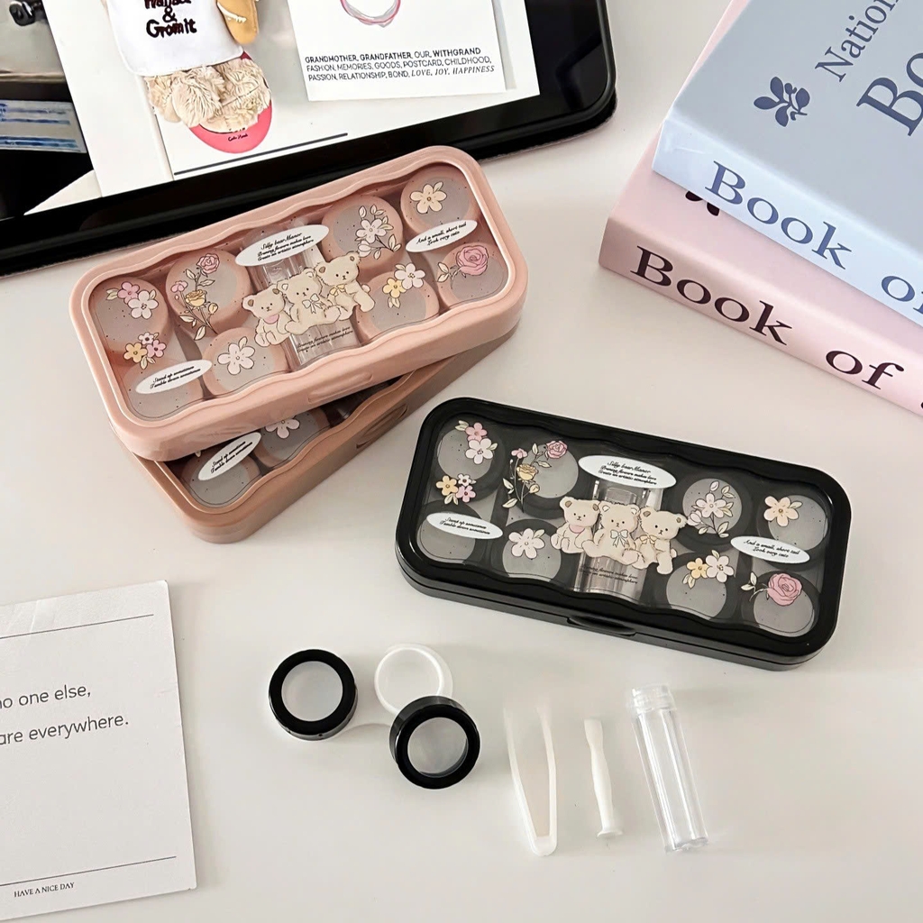 Khay 4 Cặp Gấu Thỏ Các Loại - Case Hộp Đựng Lens