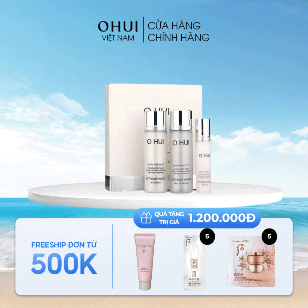 Bộ sản phẩm dưỡng trắng da Ohui Extreme White Miniature Kit 3 sản phẩm