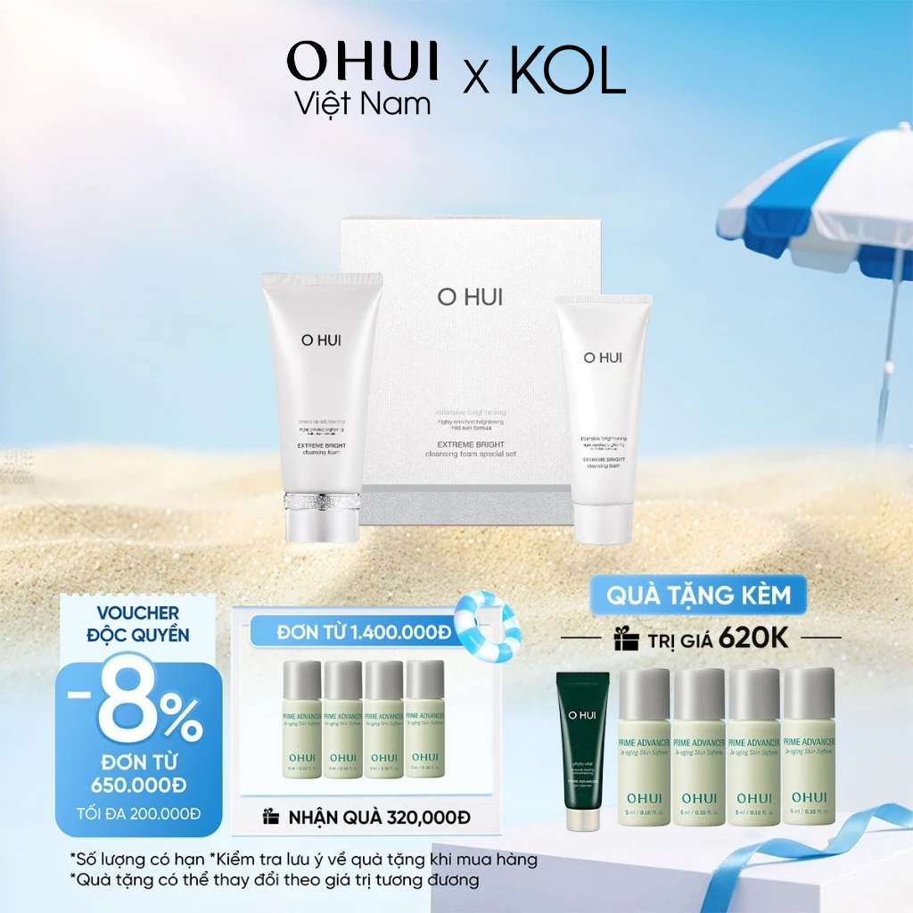 Bộ sữa rửa mặt dưỡng trắng da OHUI Extreme Bright Cleansing Foam