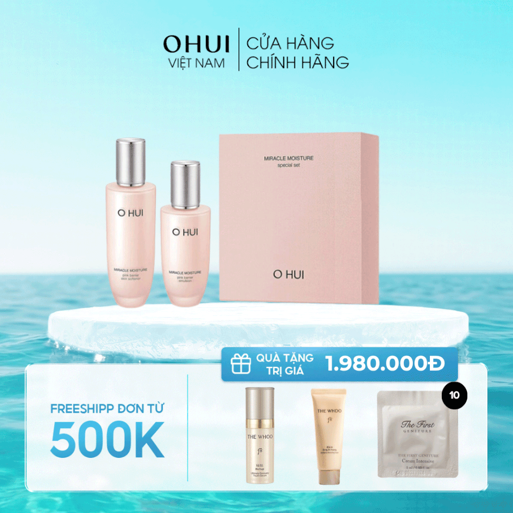 Bộ Nước Cân Bằng Ohui Miracle Moisture Pink Barrier Skin Softener Set