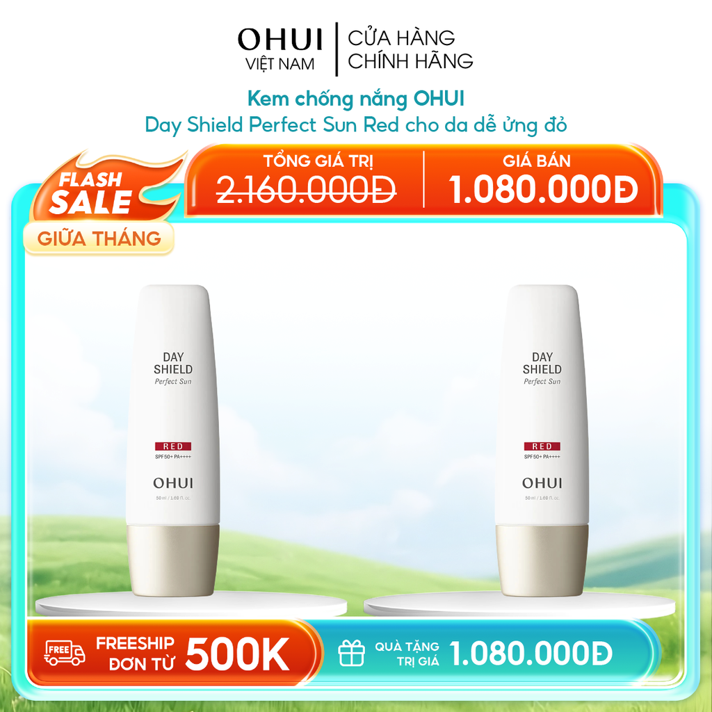 Kem chống nắng OHUI Day Shield Perfect Sun Red cho da dễ ửng đỏ
