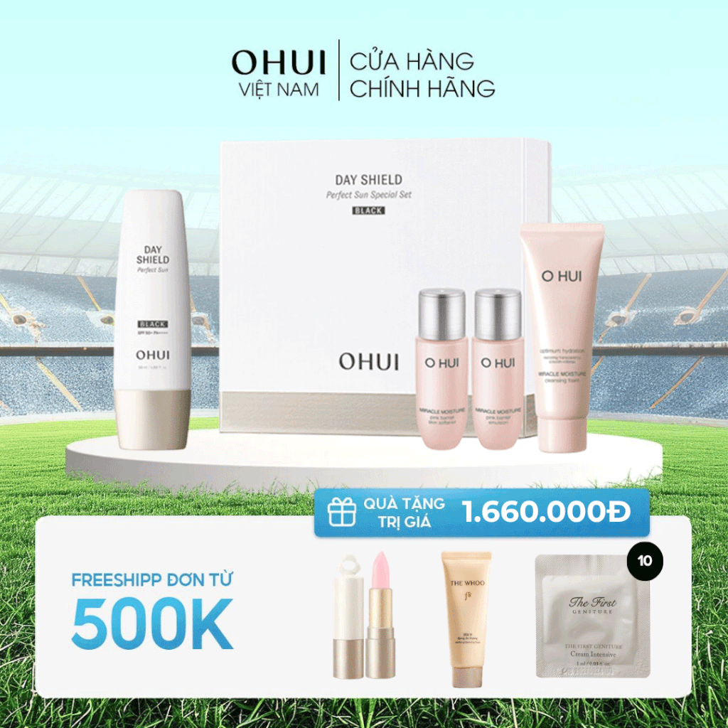 Set Kem Chống Nắng Ohui Day Shield Perfect Sun Black