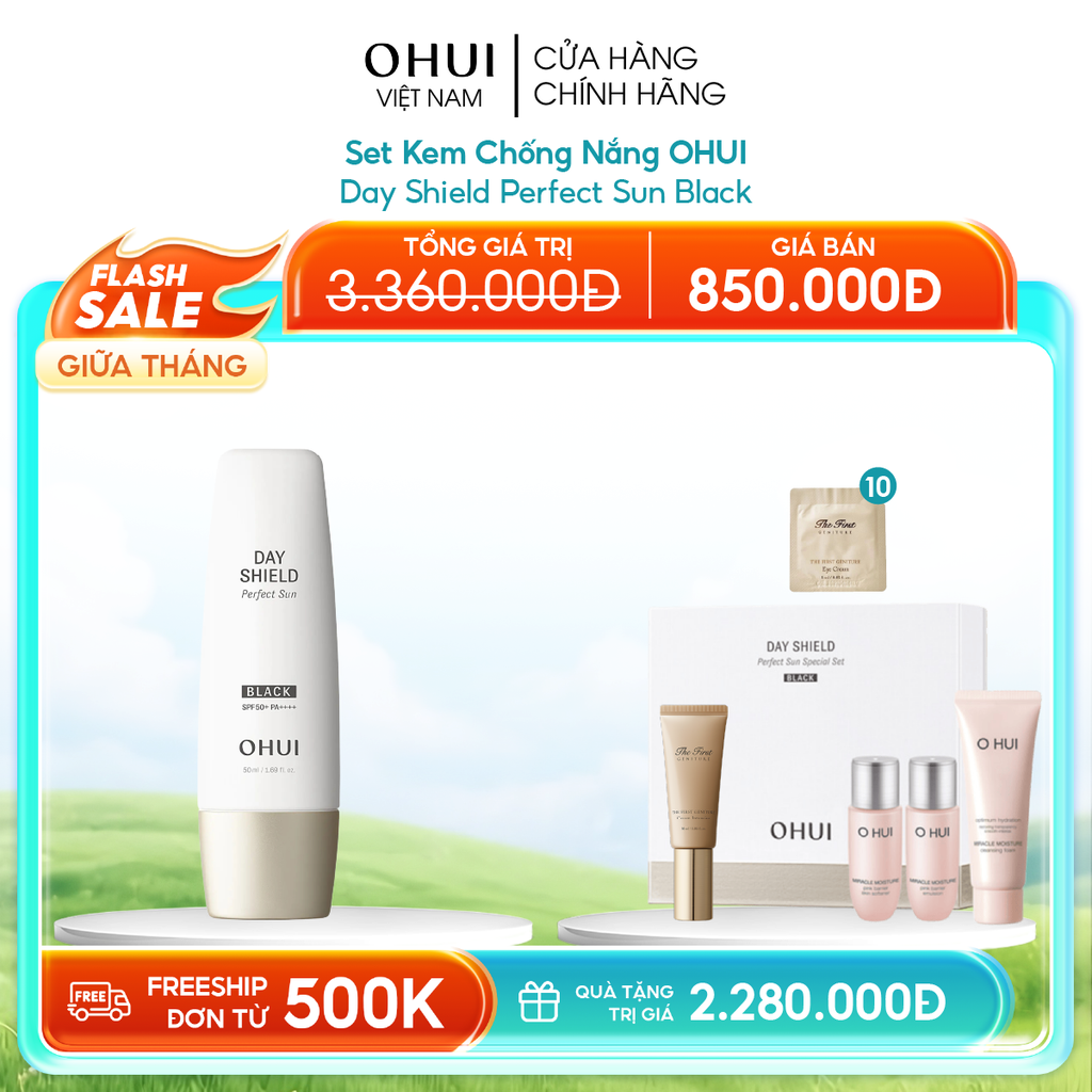 Set Kem Chống Nắng Ohui Day Shield Perfect Sun Black