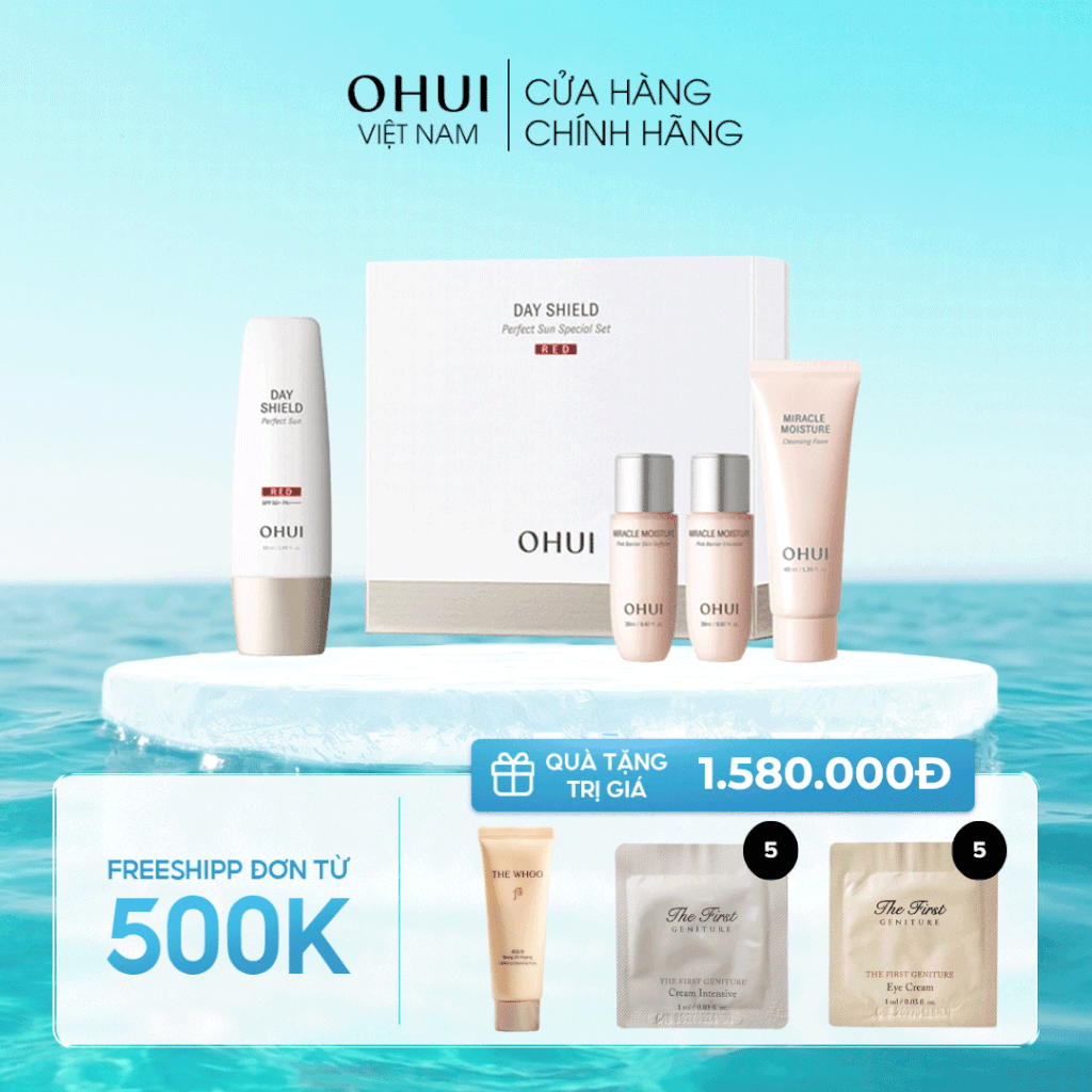 Set Kem Chống Nắng Ohui Day Shield Perfect Sun Red