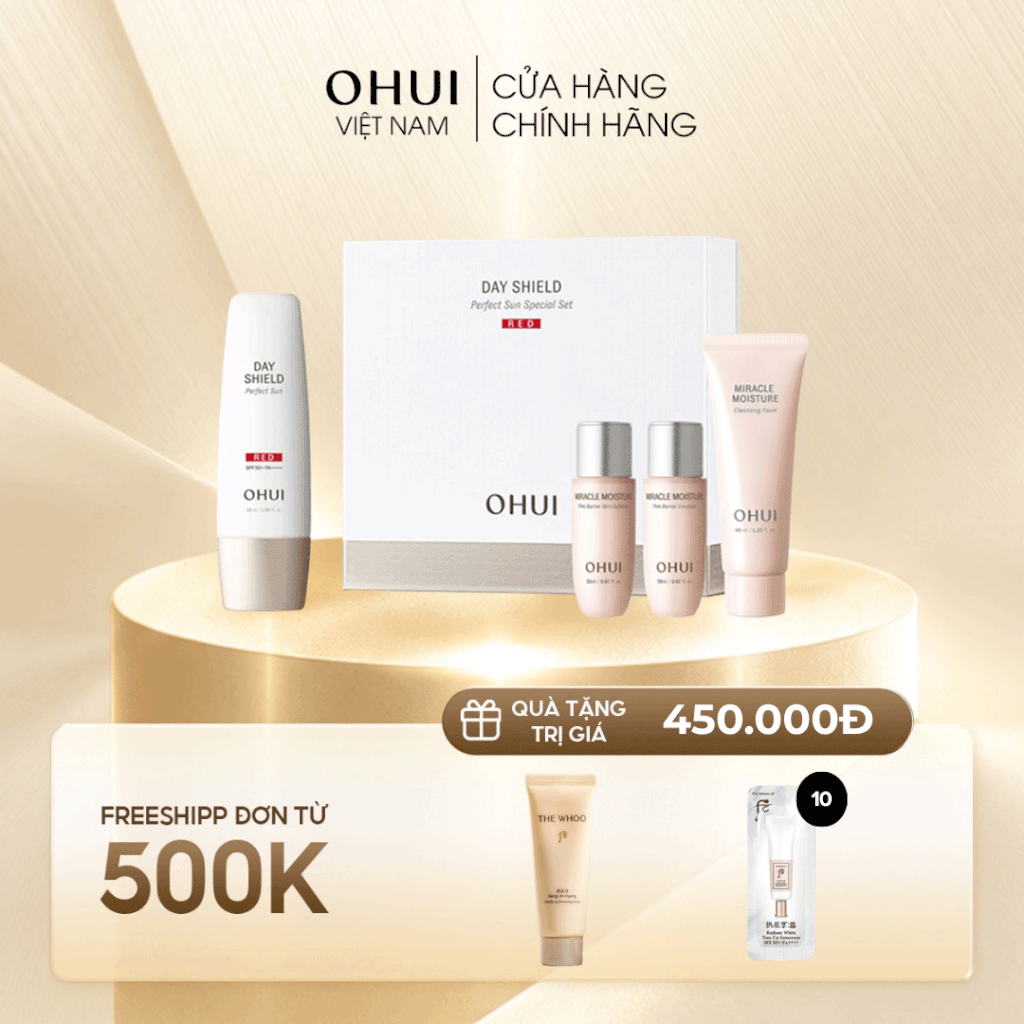 Set Kem Chống Nắng Ohui Day Shield Perfect Sun Red