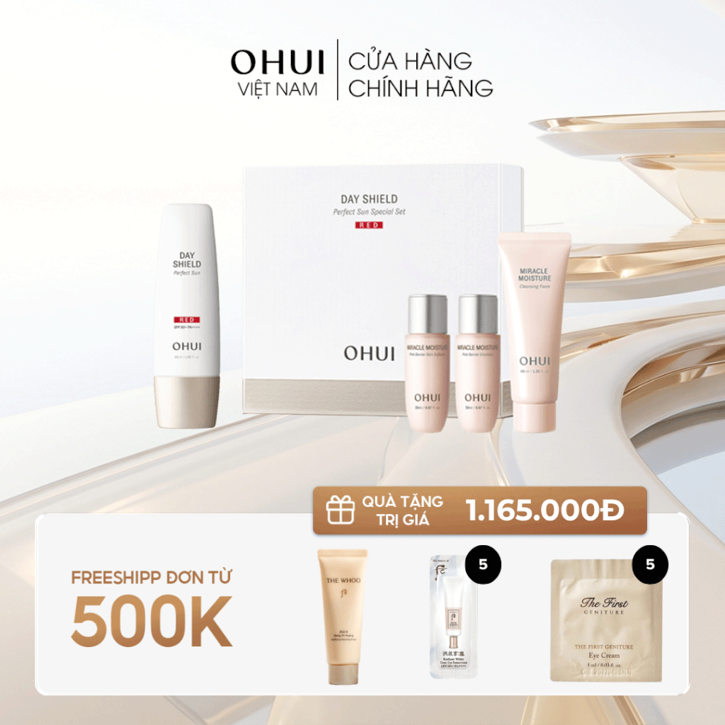 Set Kem Chống Nắng Ohui Day Shield Perfect Sun Red