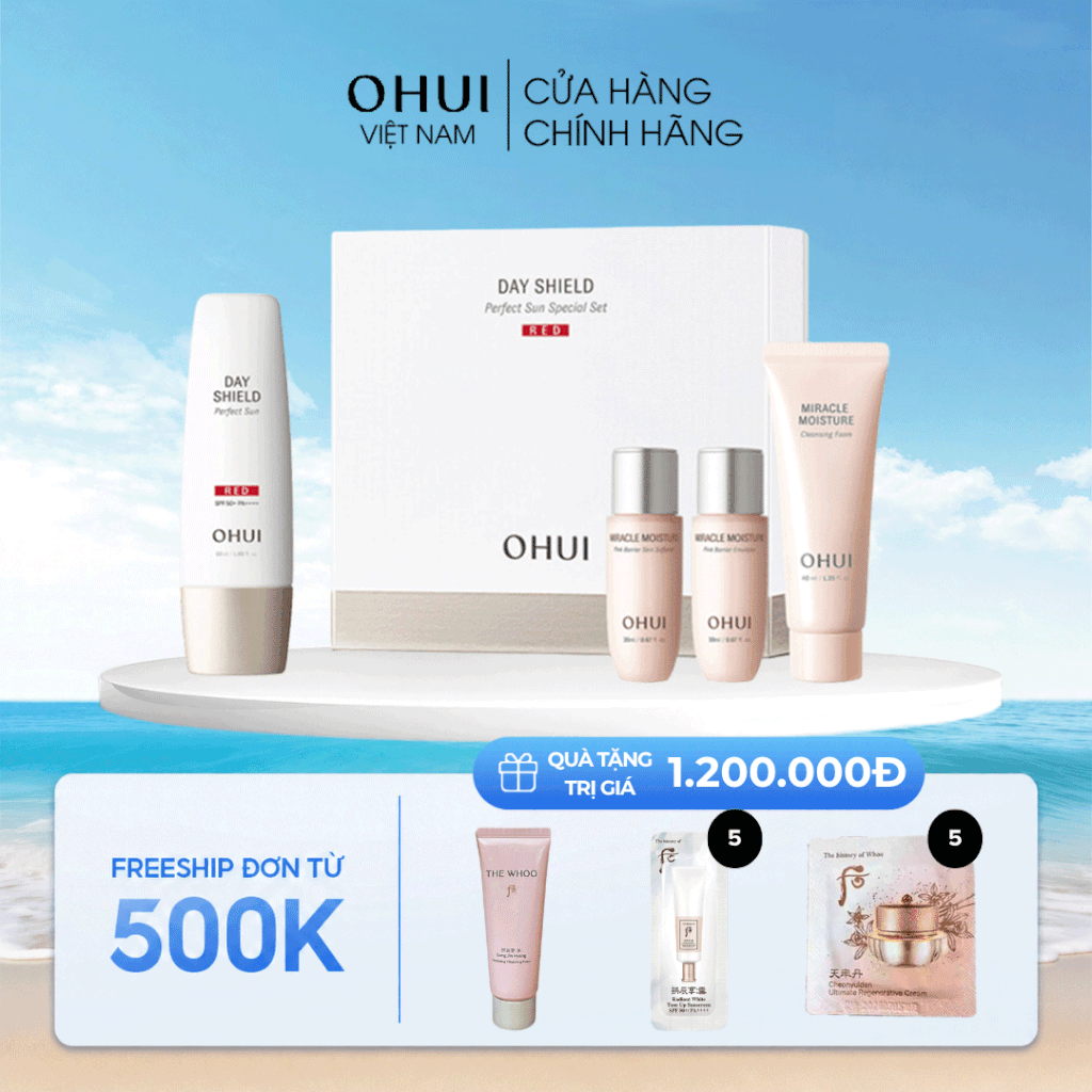 Set Kem Chống Nắng Ohui Day Shield Perfect Sun Red