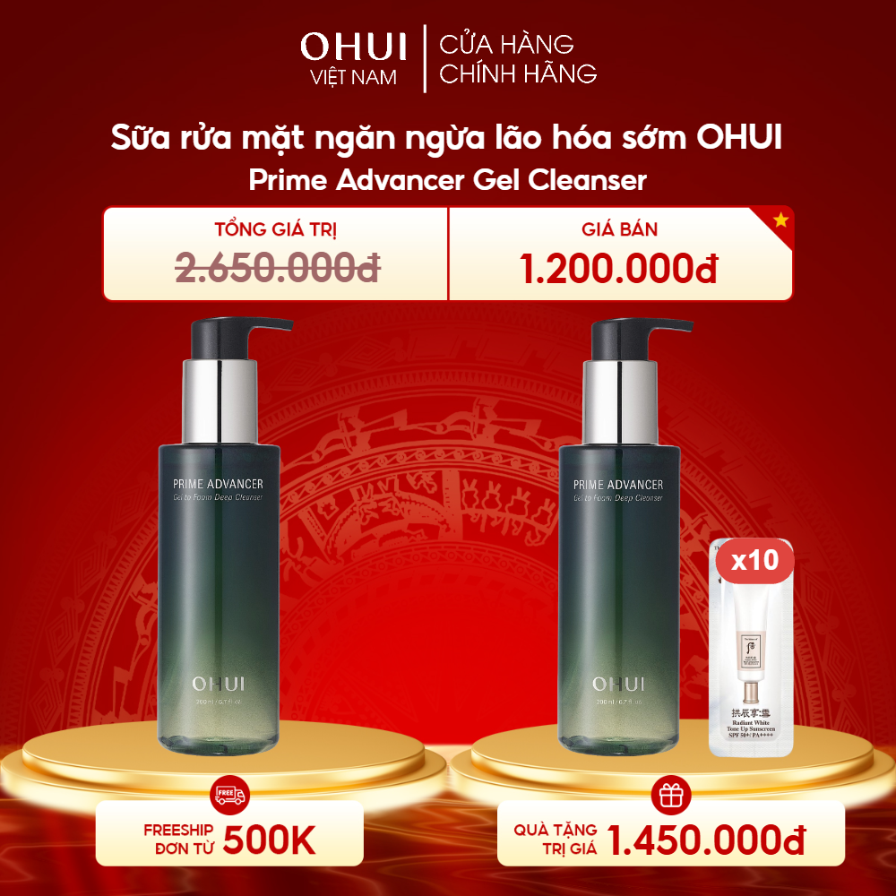 Sữa rửa mặt ngăn ngừa lão hóa sớm OHUI Prime Advancer Gel Cleanser
