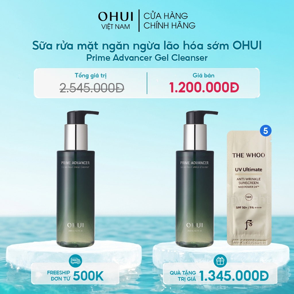 Sữa rửa mặt ngăn ngừa lão hóa sớm OHUI Prime Advancer Gel Cleanser
