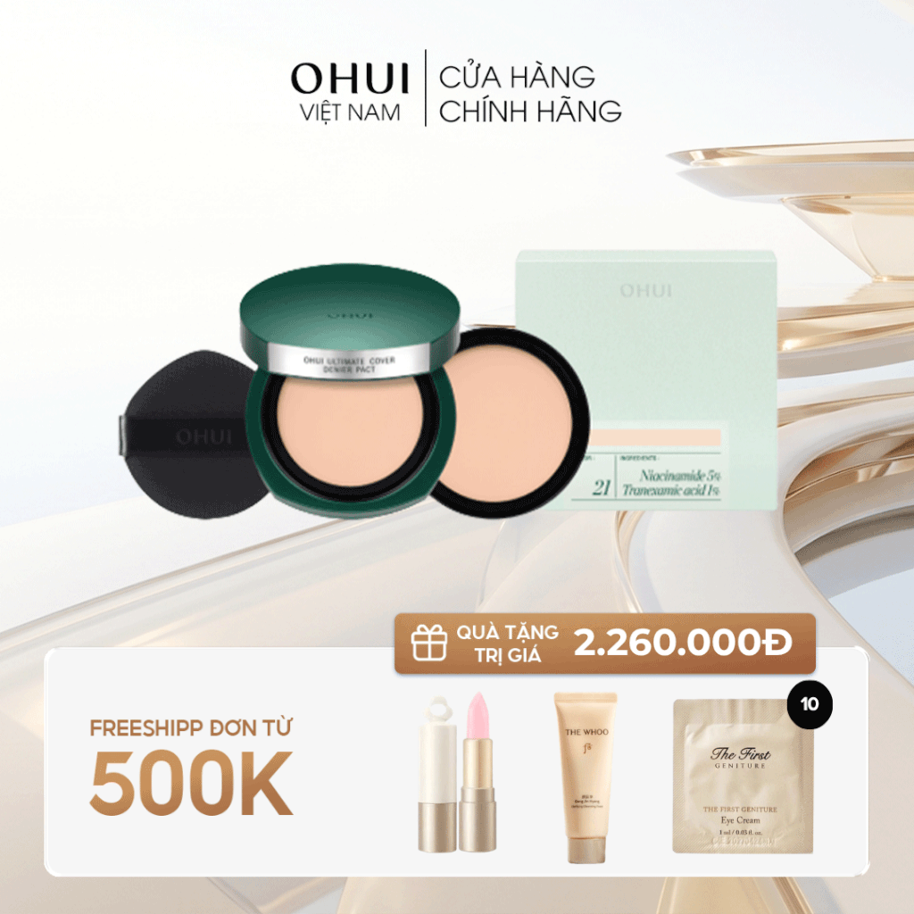 Bộ Phấn Nền Nén Cải Thiện Nám Da Che Đốm Thâm OHUI Ultimate Cover Denier Pact