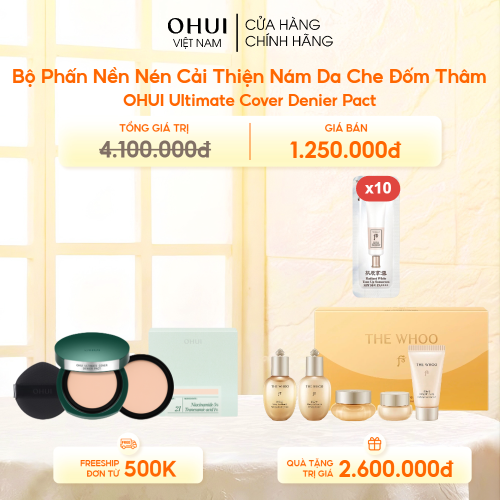 Bộ Phấn Nền Nén Cải Thiện Nám Da Che Đốm Thâm OHUI Ultimate Cover Denier Pact