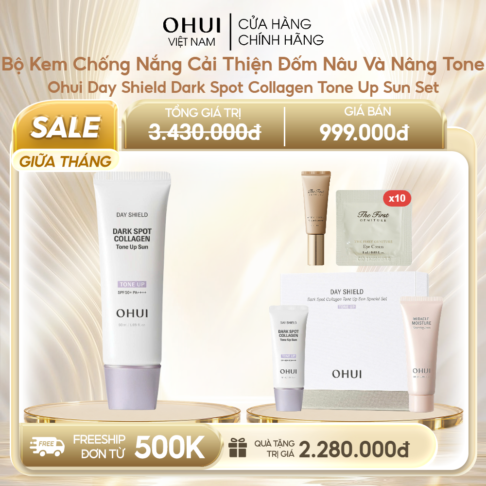 Bộ Kem Chống Nắng Cải Thiện Đốm Nâu Và Nâng Tone Ohui Day Shield Dark Spot Collagen Tone Up Sun Set