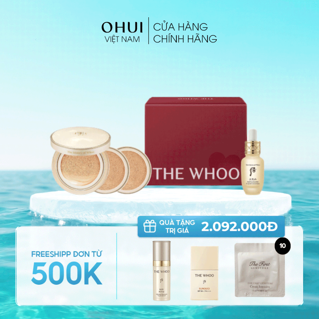 Bộ Cushion Trang Điểm Whoo Gongjinhyang Mi Luxury Golden Cushion Glow Special Set
