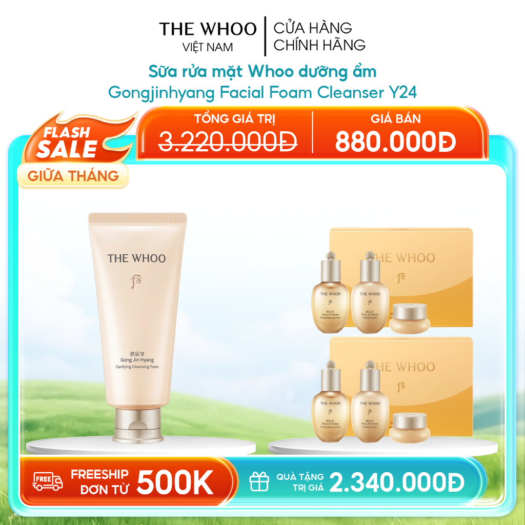 Sữa rửa mặt Whoo dưỡng ẩm Gongjinhyang Facial Foam Cleanser Y24