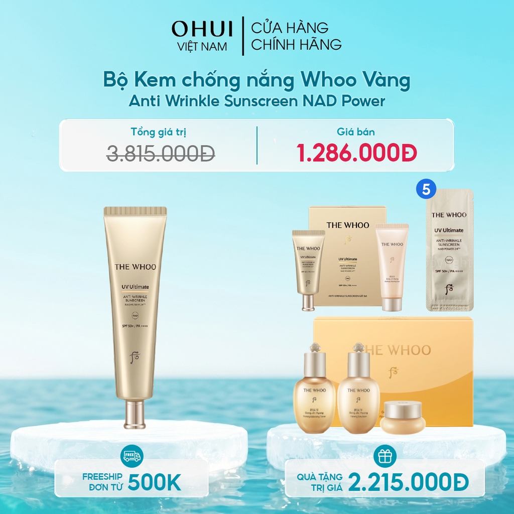 Bộ Kem chống nắng Whoo Vàng Anti Wrinkle Sunscreen Set Y25