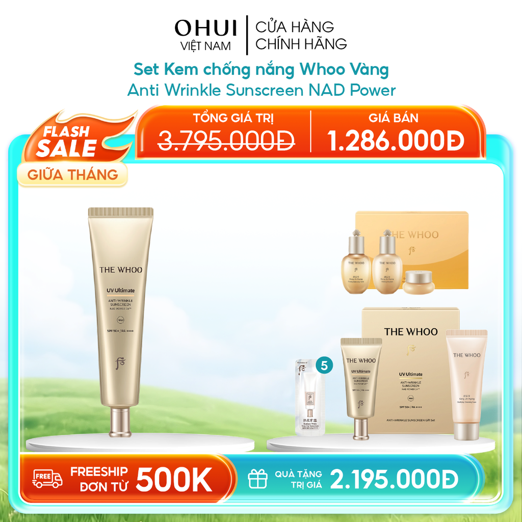 Bộ Kem chống nắng Whoo Vàng Anti Wrinkle Sunscreen Set Y25