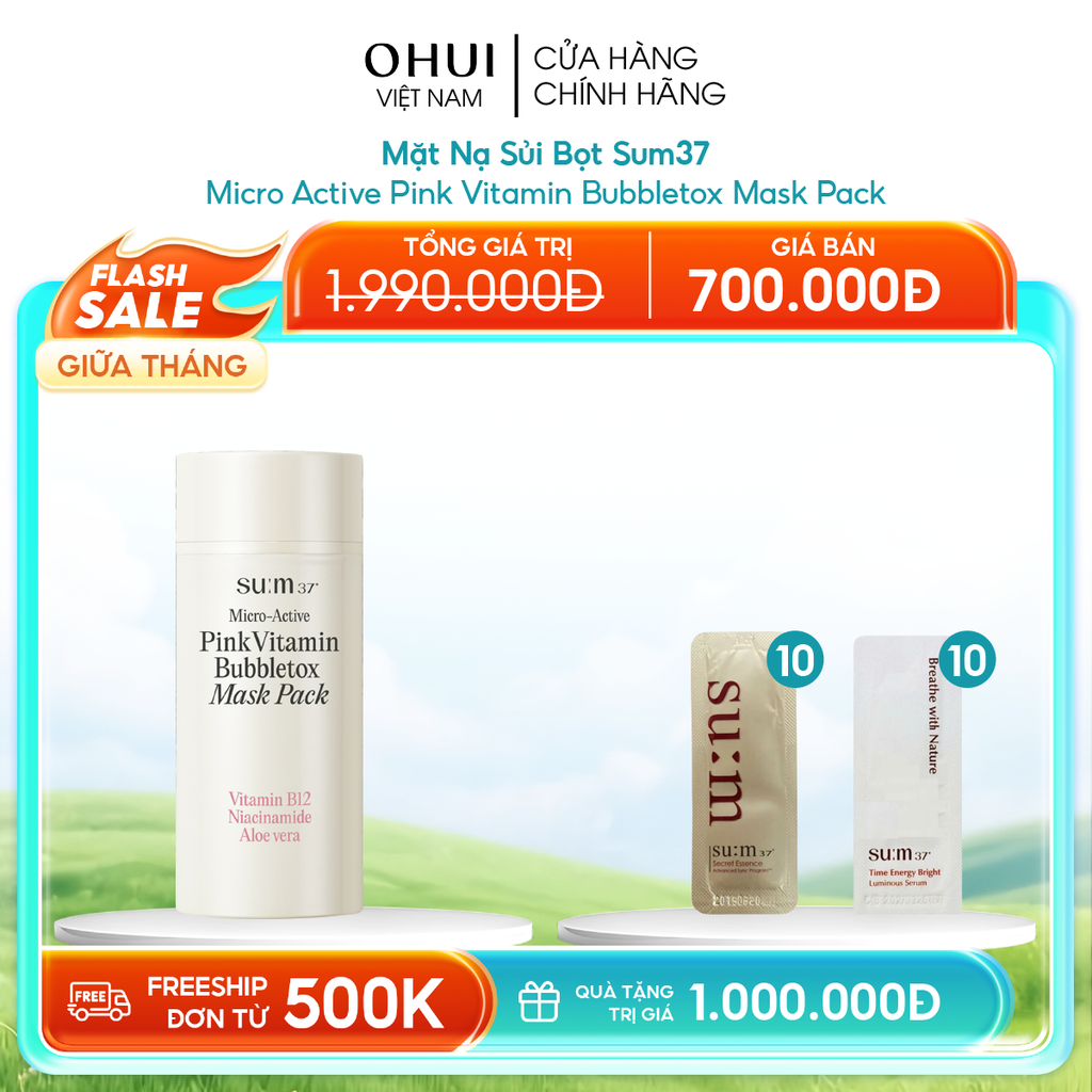 Mặt Nạ Sủi Bọt Sum37 Micro Active Pink Vitamin Bubbletox Mask Pack