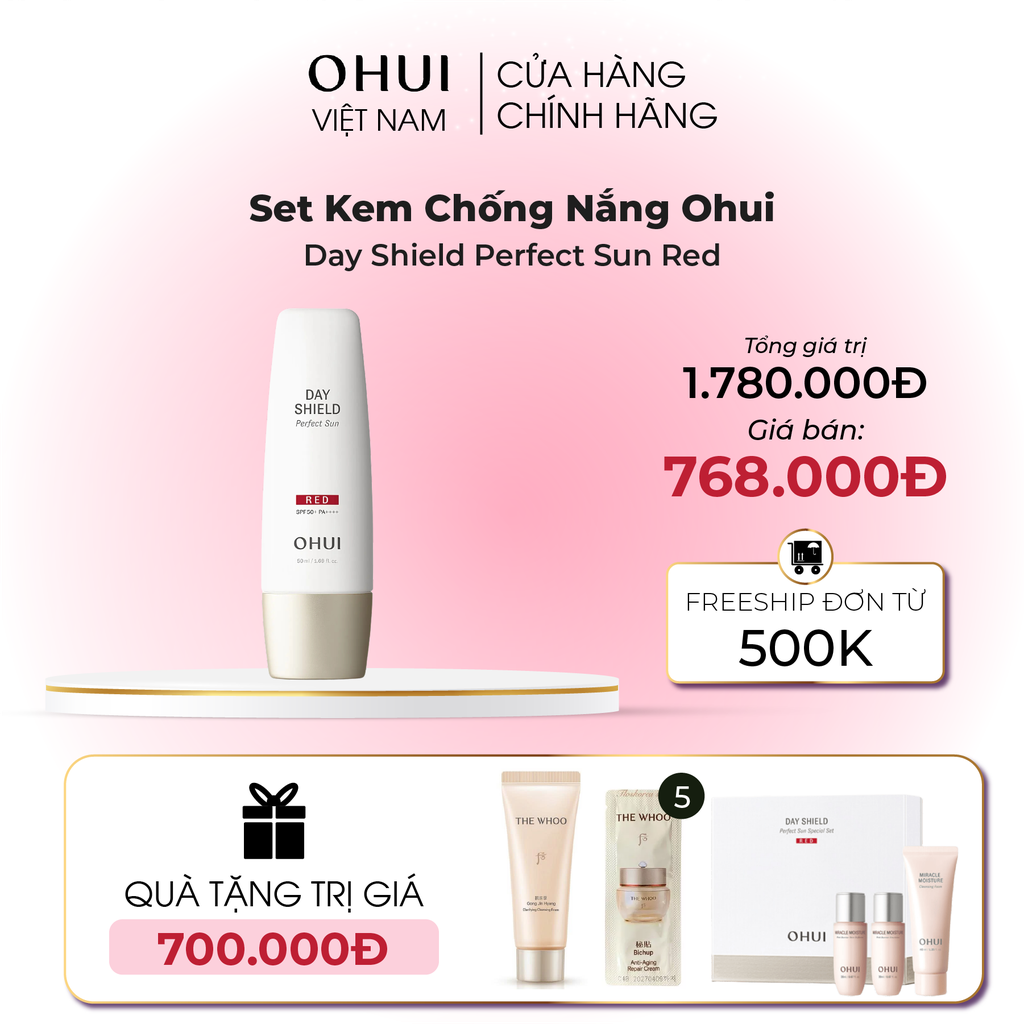 Set Kem Chống Nắng Ohui Day Shield Perfect Sun Red