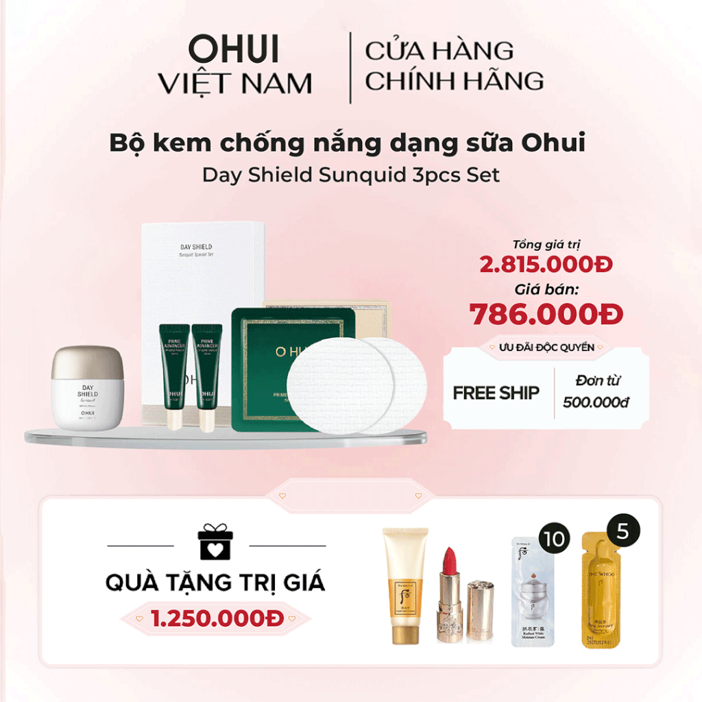 Bộ kem chống nắng dạng sữa Ohui Day Shield Sunquid 3pcs Set