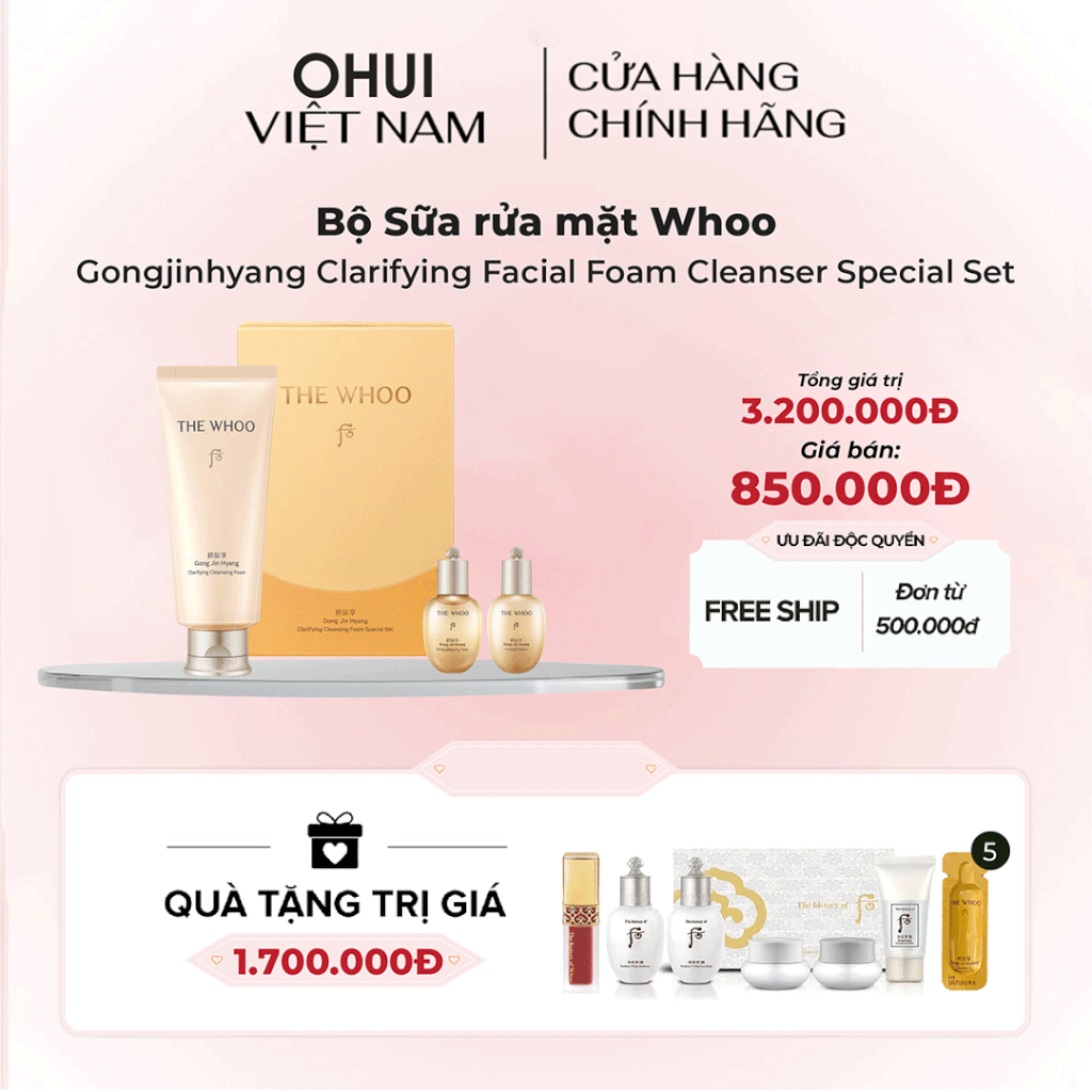 Bộ Sữa rửa mặt Whoo Gongjinhyang Clarifying Facial Foam Cleanser Special Set
