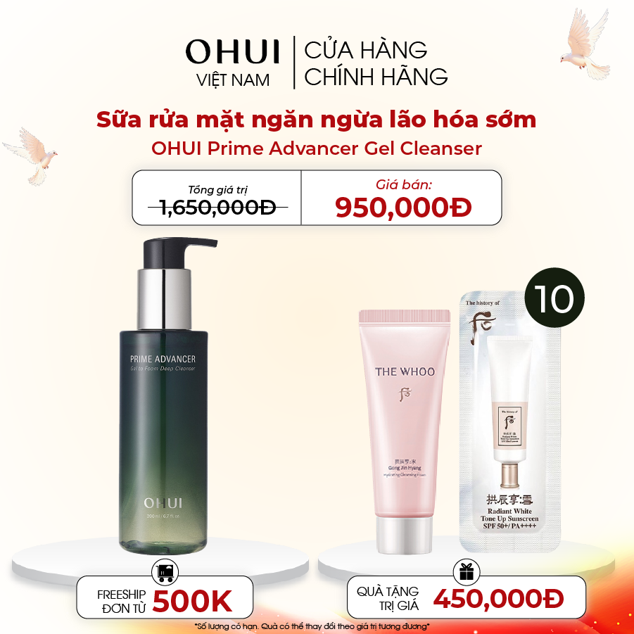 Sữa rửa mặt ngăn ngừa lão hóa sớm OHUI Prime Advancer Gel Cleanser
