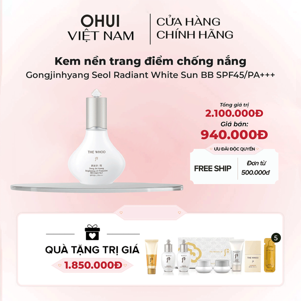 Kem nền trang điểm chống nắng Gongjinhyang Seol Radiant White Sun BB SPF45/PA+++