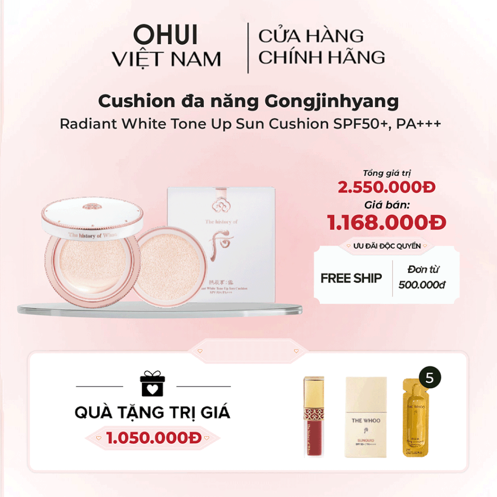 Cushion đa năng Gongjinhyang Seol Radiant White Tone Up Sun Cushion SPF50+,PA+++