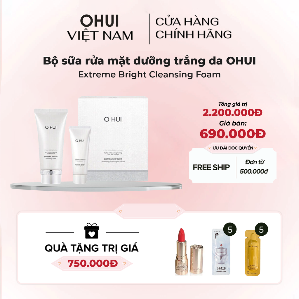 Bộ sữa rửa mặt dưỡng trắng da OHUI Extreme Bright Cleansing Foam