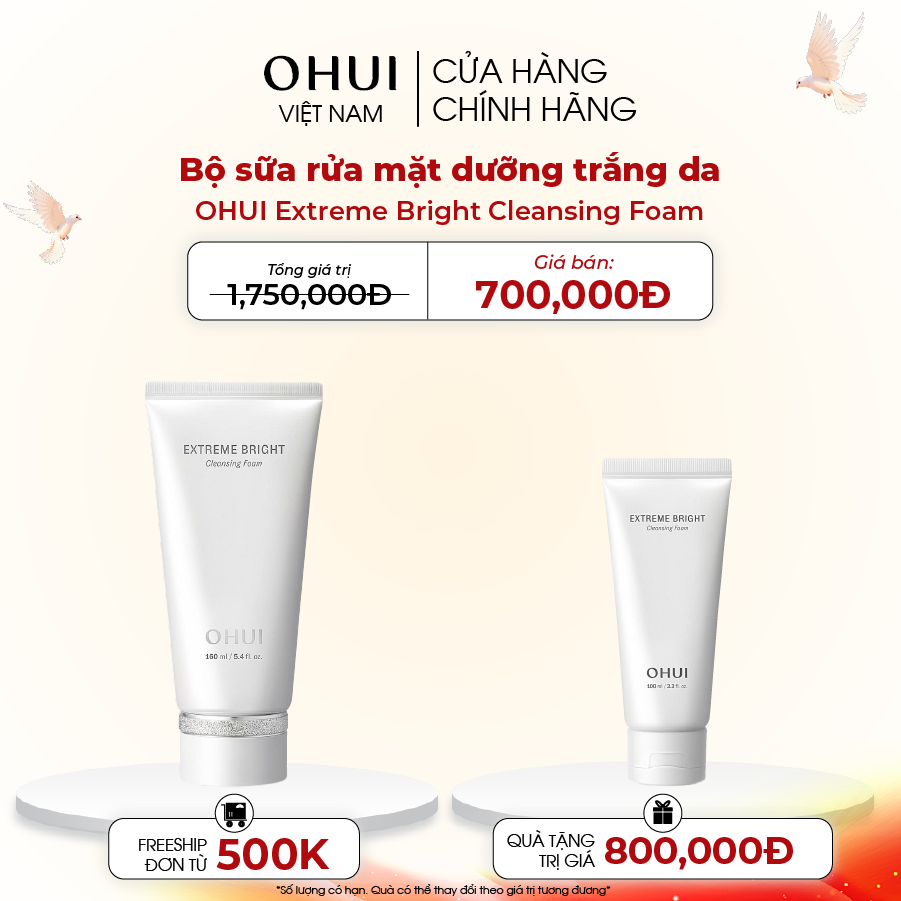 Bộ sữa rửa mặt dưỡng trắng da OHUI Extreme Bright Cleansing Foam