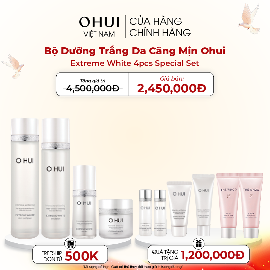 Bộ Dưỡng Trắng Da Căng Mịn Ohui Extreme White 4pcs Special Set