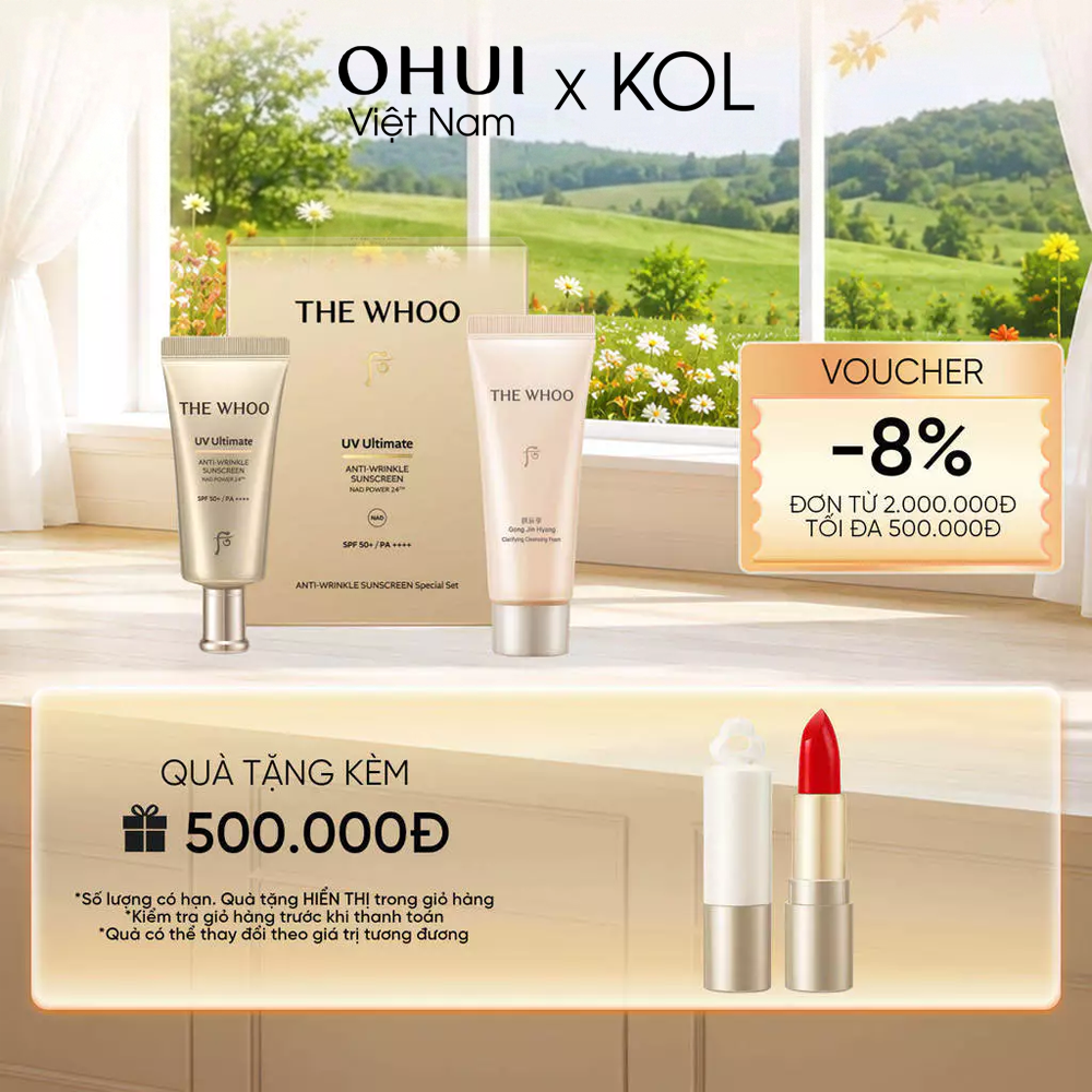 [KOL x OHUI] Bộ Kem chống nắng Whoo Vàng Anti Wrinkle Sunscreen Set Y25
