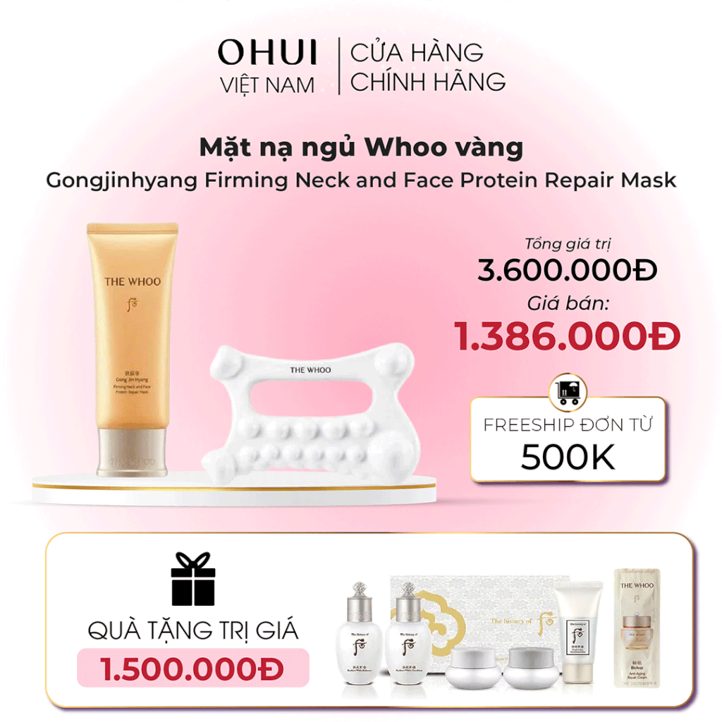 Mặt nạ ngủ Whoo vàng Gongjinhyang Firming Neck and Face Protein Repair Mask