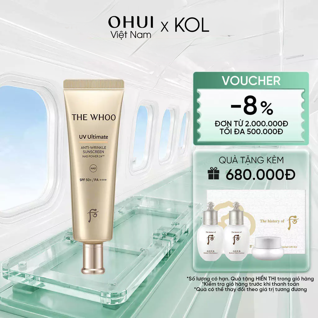 [KOL x OHUI] Kem chống nắng Whoo Vàng Anti Wrinkle Sunscreen NAD Power
