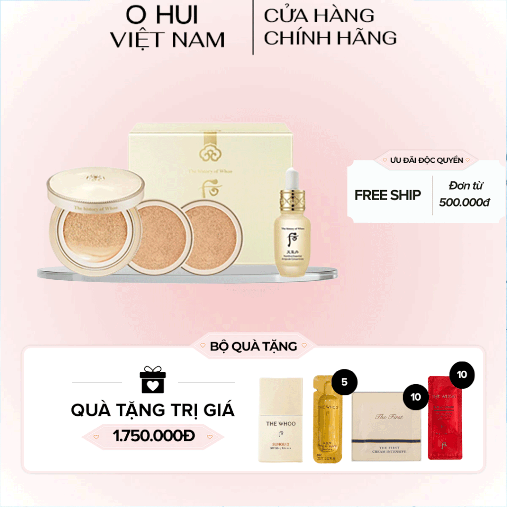 Bộ Cushion Trang Điểm Whoo Gongjinhyang Mi Luxury Golden Cushion Glow
