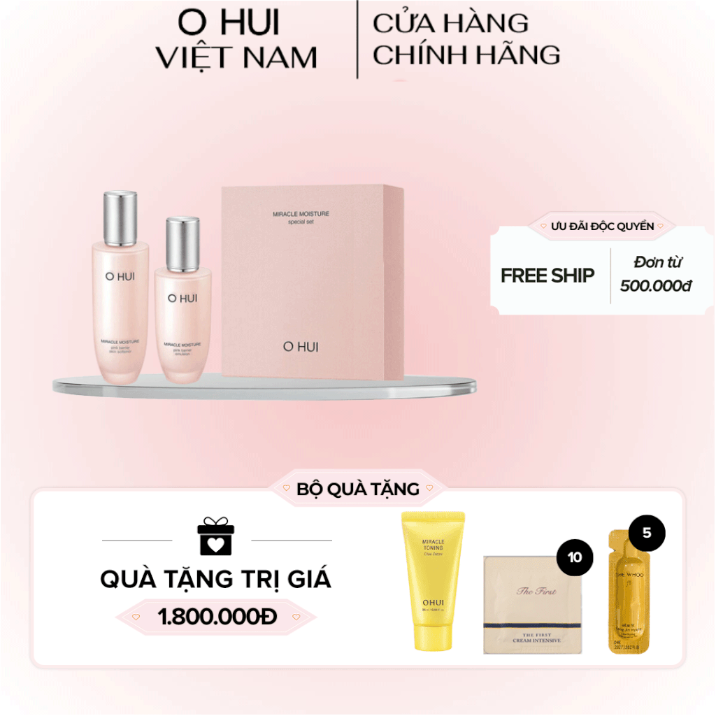 Bộ Nước Cân Bằng Ohui Miracle Moisture Pink Barrier Skin Softener Set