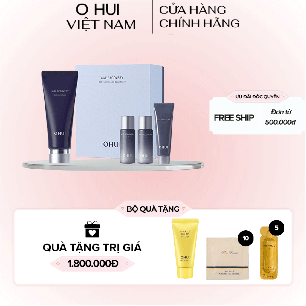 Bộ sữa rửa mặt cải thiện nếp nhăn Ohui Age Recovery Foam Cleanser