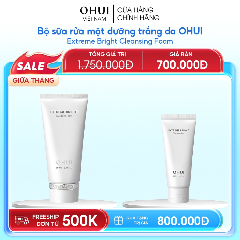 Bộ sữa rửa mặt dưỡng trắng da OHUI Extreme Bright Cleansing Foam