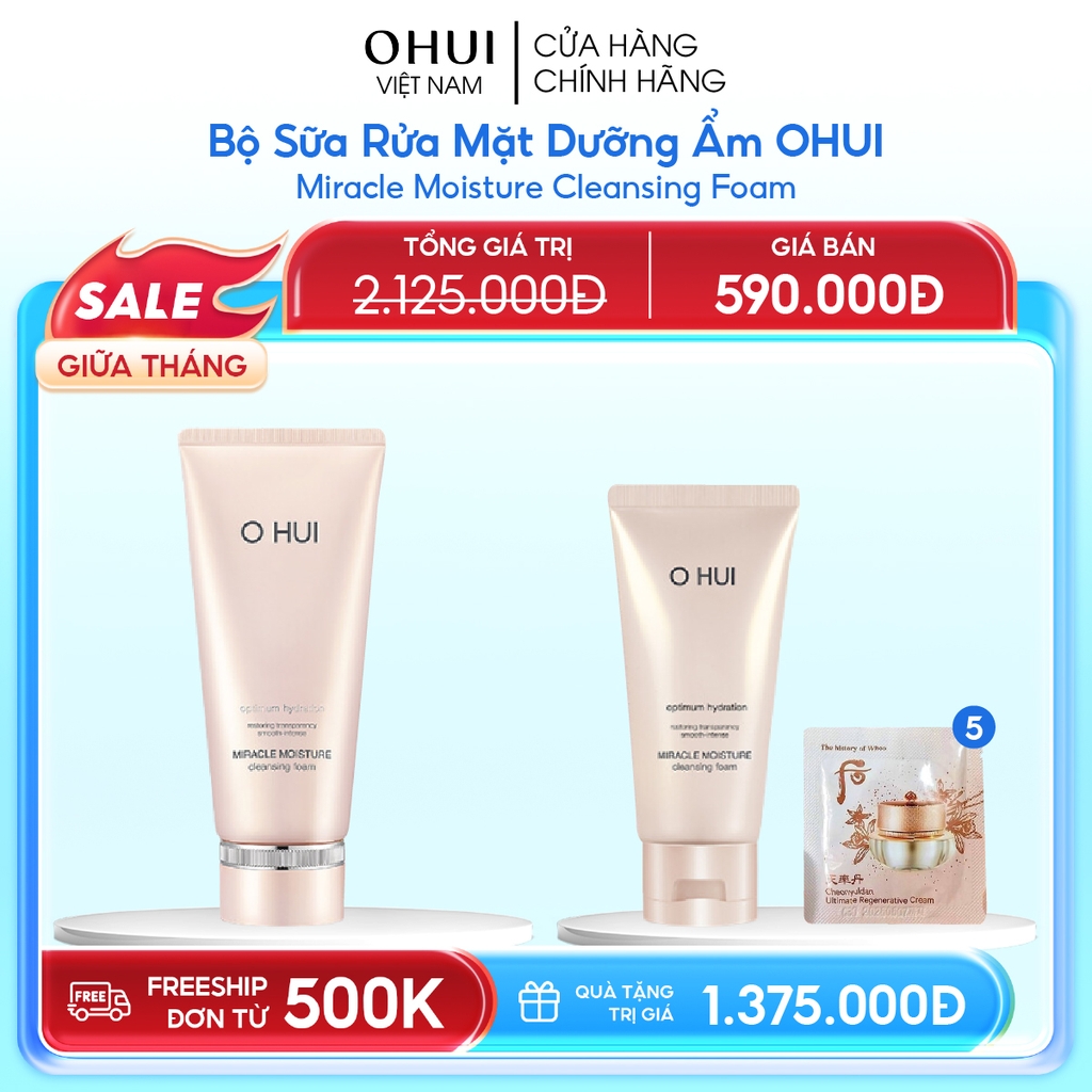 Bộ Sữa Rửa Mặt Dưỡng Ẩm OHUI Miracle Moisture Cleansing Foam