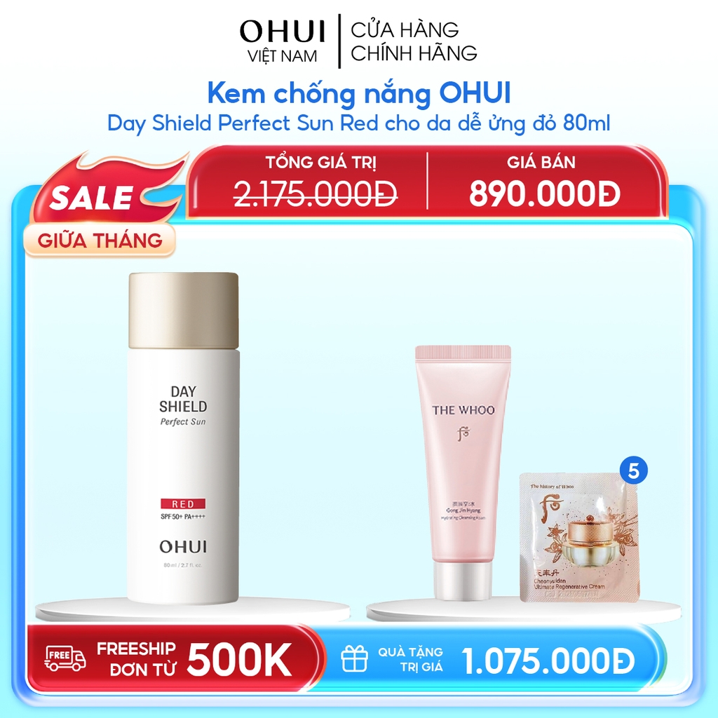 Kem chống nắng OHUI Day Shield Perfect Sun Red cho da dễ ửng đỏ
