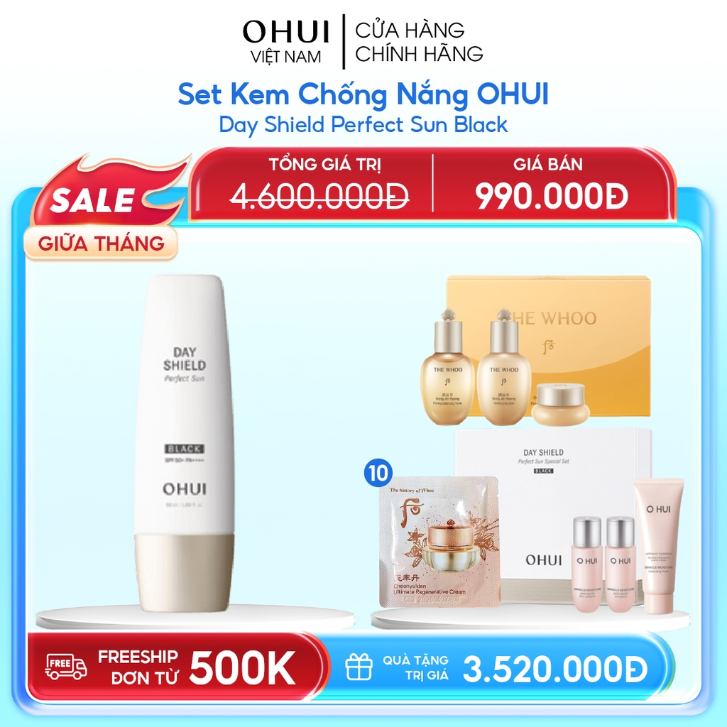 Set Kem Chống Nắng Ohui Day Shield Perfect Sun Black