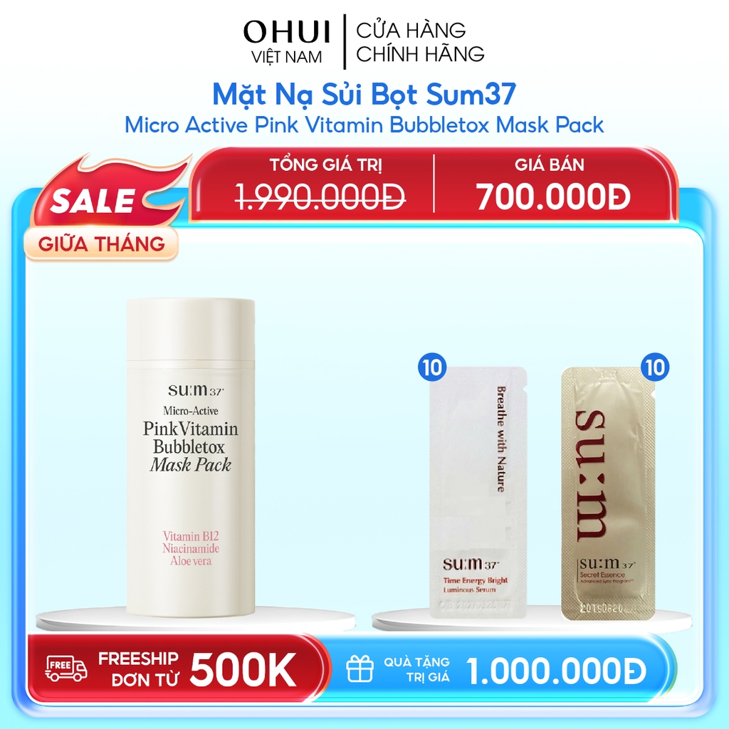 Mặt Nạ Sủi Bọt Sum37 Micro Active Pink Vitamin Bubbletox Mask Pack