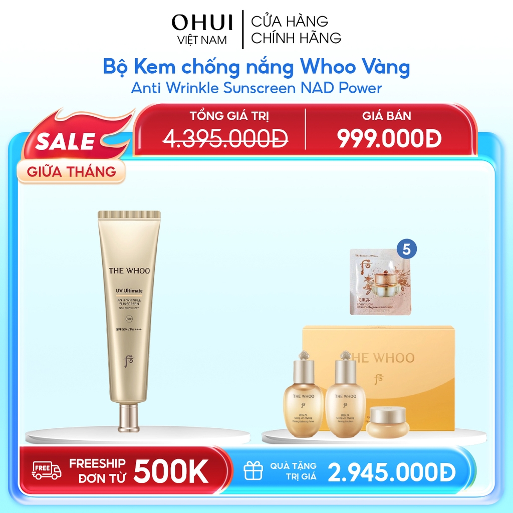 Bộ Kem chống nắng Whoo Vàng Anti Wrinkle Sunscreen Set Y25