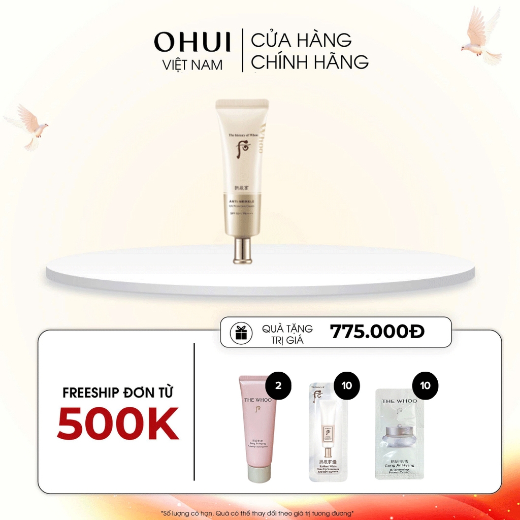 Kem chống nắng Whoo Vàng Anti Wrinkle UV Protective SPF50+, PA++++