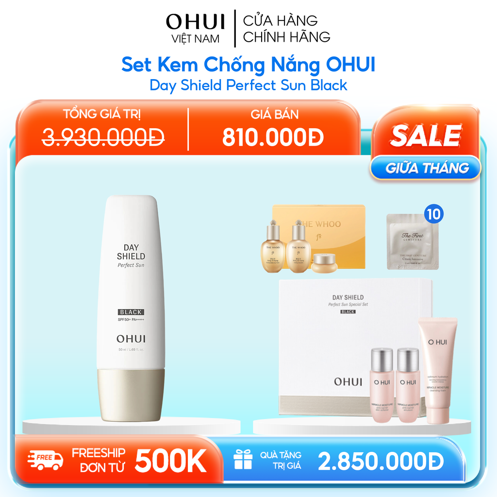 Set Kem Chống Nắng Ohui Day Shield Perfect Sun Black