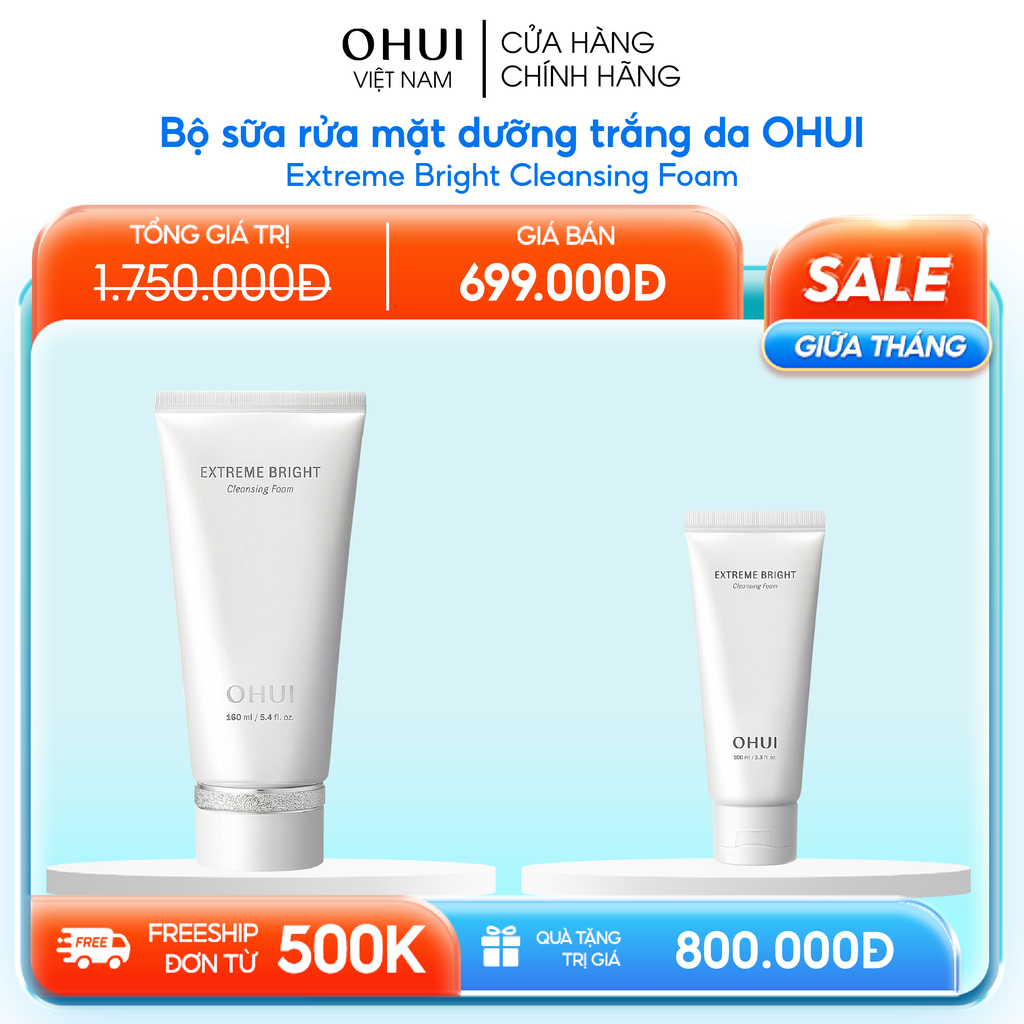 Bộ sữa rửa mặt dưỡng trắng da OHUI Extreme Bright Cleansing Foam