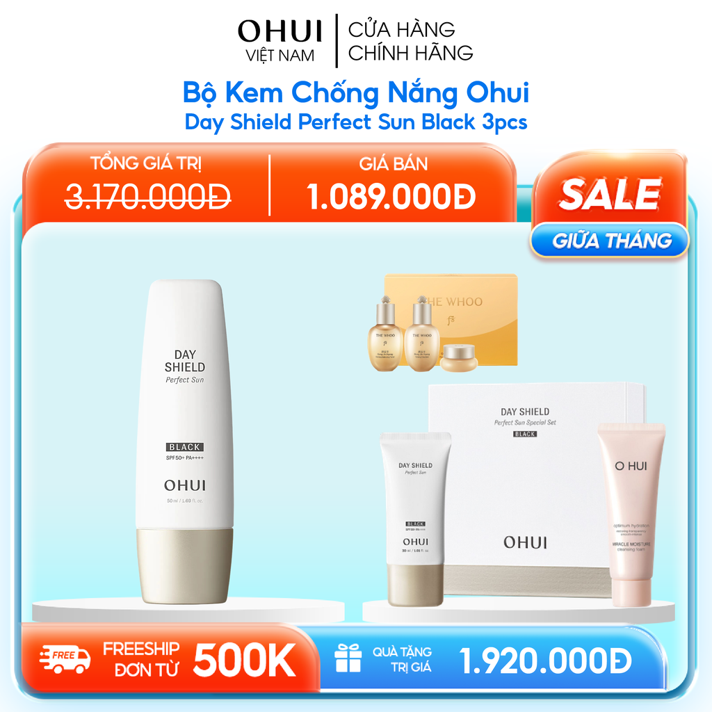 Bộ Kem Chống Nắng Ohui Day Shield Perfect Sun Black 3pcs