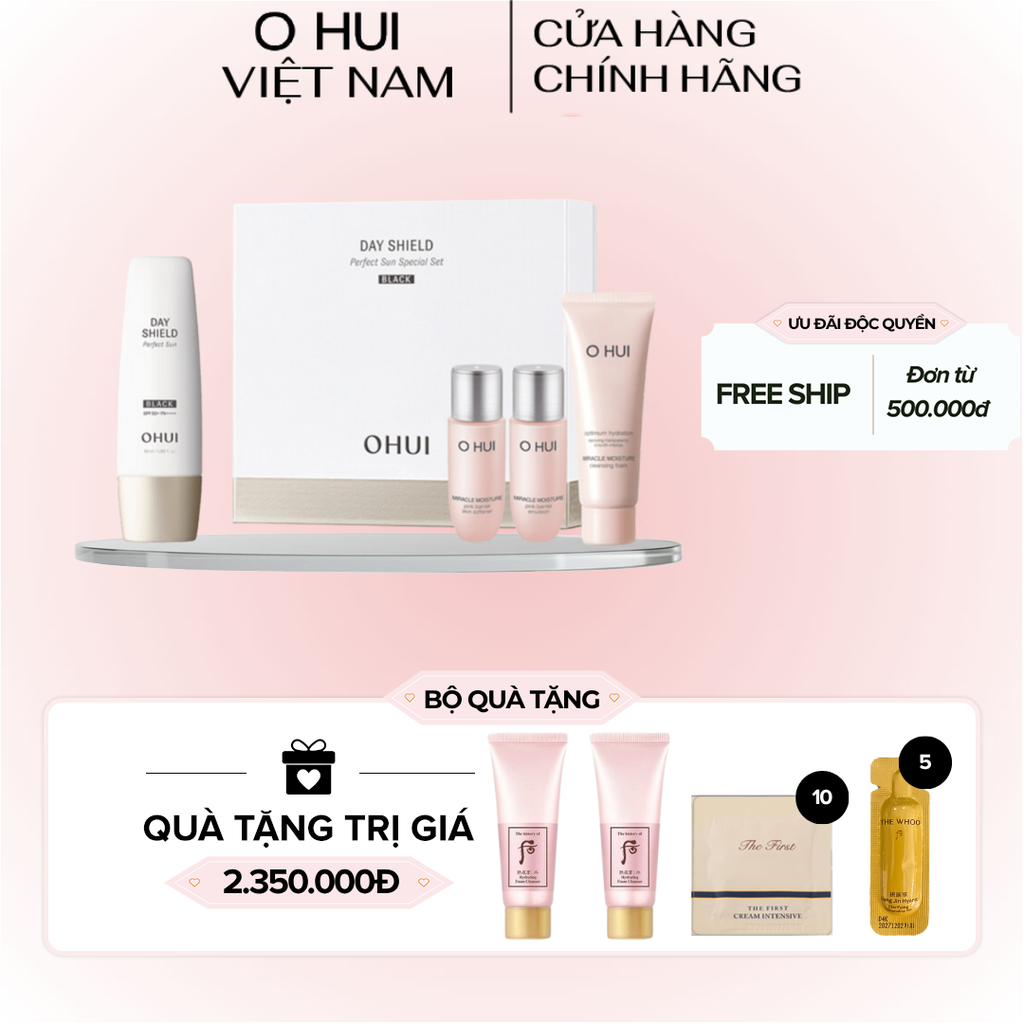 Set Kem Chống Nắng Ohui Day Shield Perfect Sun Black