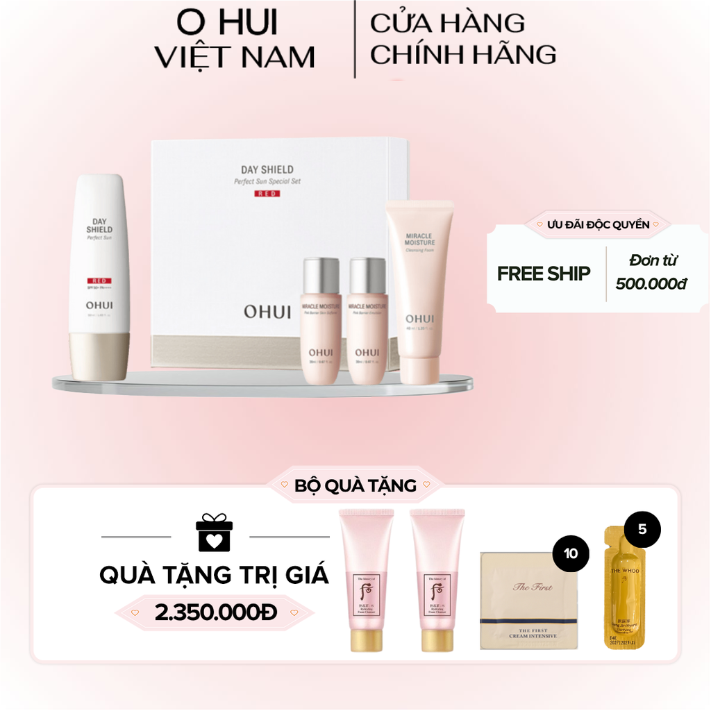 Set Kem Chống Nắng Ohui Day Shield Perfect Sun Red