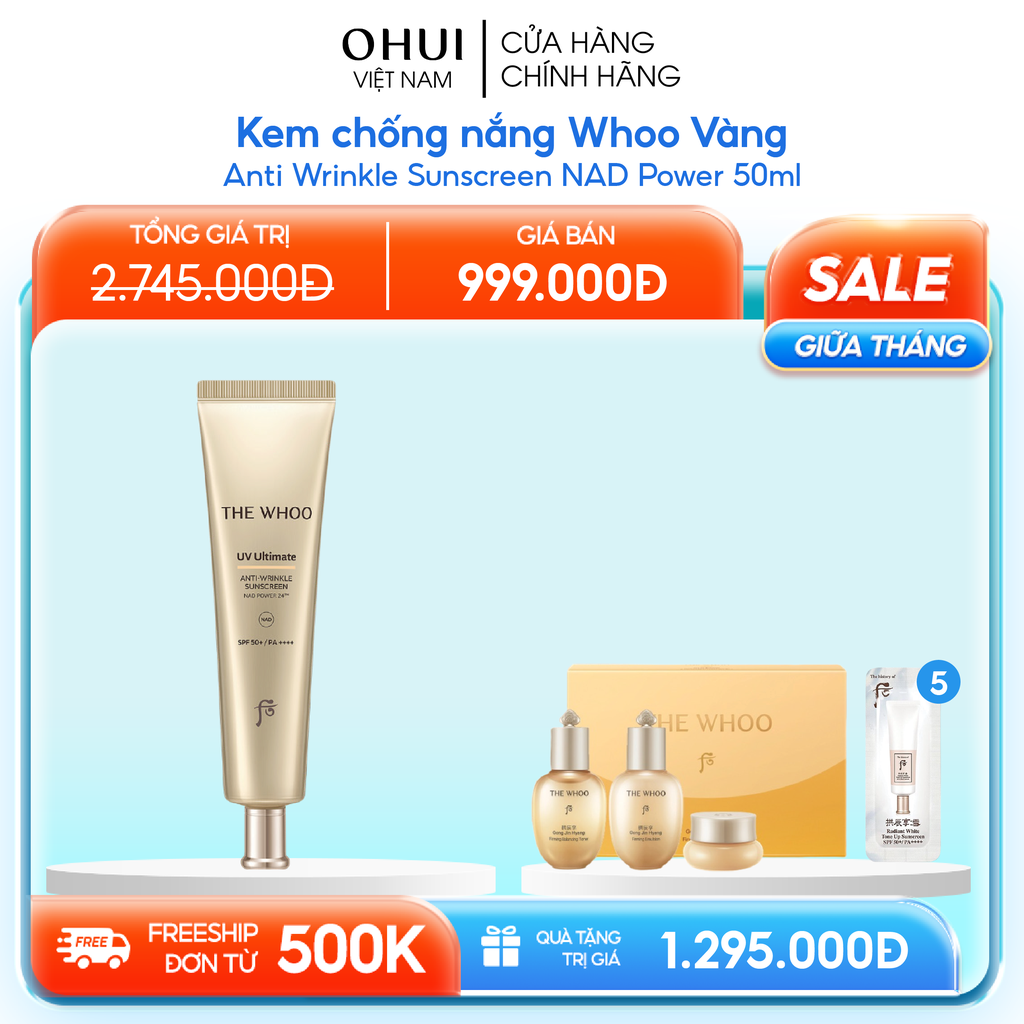 Kem chống nắng Whoo Vàng Anti Wrinkle Sunscreen NAD Power
